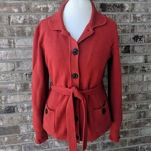 RED CARDIGAN SWEATER